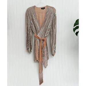 Retrofete Gabrielle Sequin Silver Gold Metallic Wrap Robe Kimono Mini Dress Belt